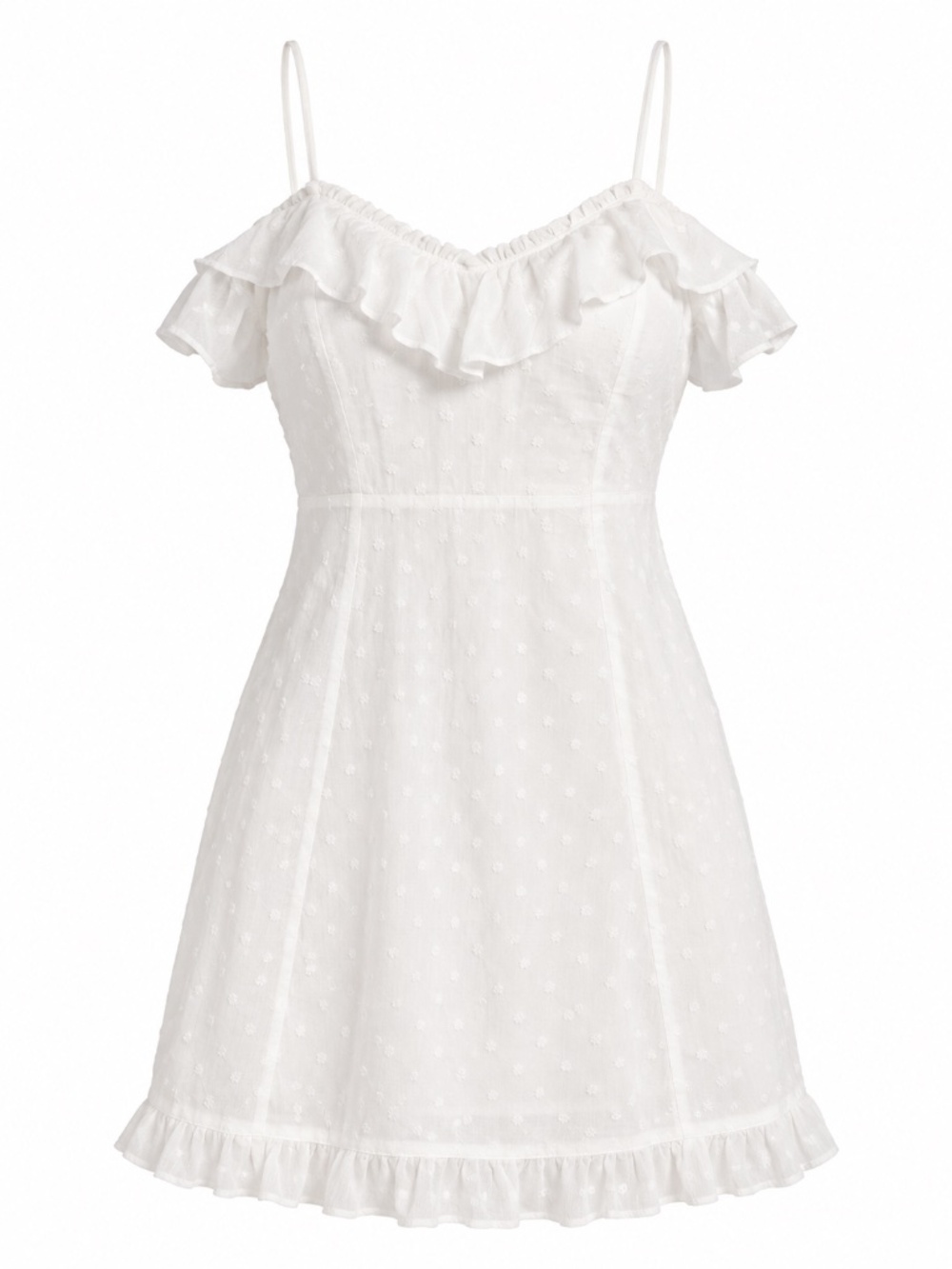 Wild Honey White Star Embroidered Ruffle Mini Dress Spaghetti Strap | Medium